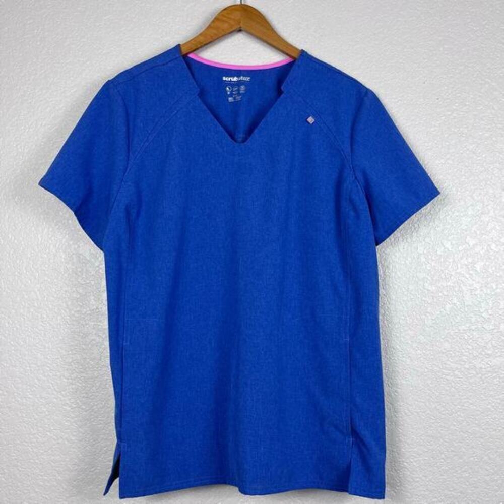 Scrubstar Scrub Top Womens XL‎ Blue Cap Sleeve Pockets Medical Workwear